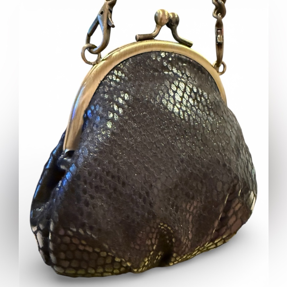 Maggi B Elegant Black Kiss Lock with Chain Mini Purse 5”x 5.5” - Picture 3 of 7